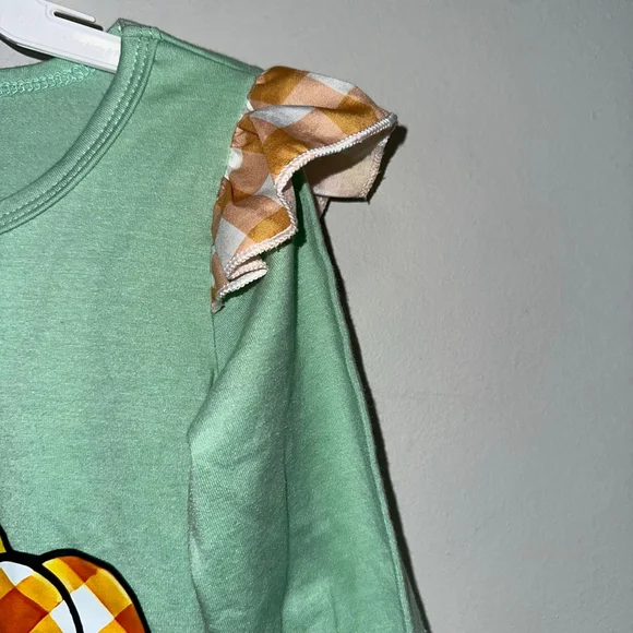 Baby Girl Green Orange Plaid Pumpkin Ruffle Bodysuit 6-9 M Fall Autumn Romper - Picture 8 of 11